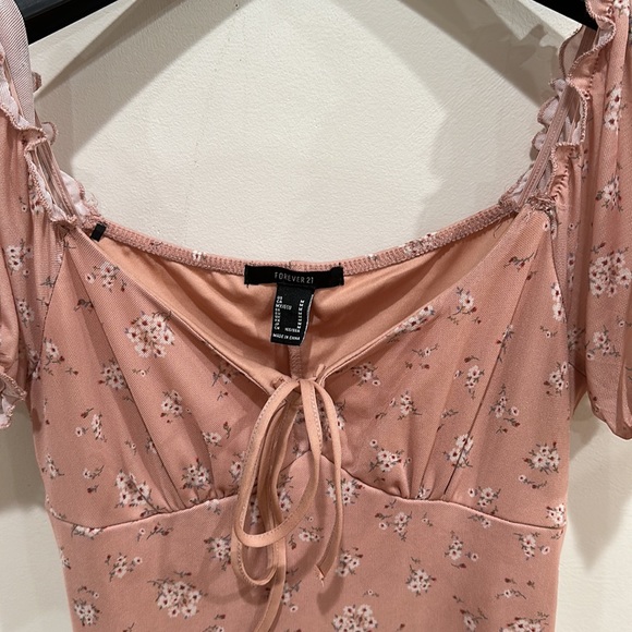 Forever 21 Womens Floral Print Mesh Bodycon MIDI Dress Pink Size Medium - Picture 3 of 4